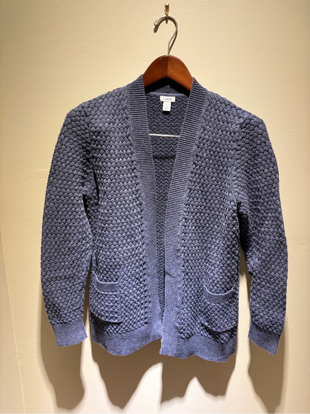 L.L.Bean Basketweave Knit Open-Front Cardigan — Size L Petite